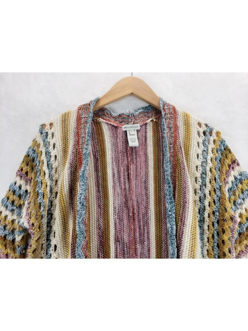 Kimono Cardigan Sweater Open Front M Multiples Multicolored Stipes Boho Cottage - Picture 2 of 12